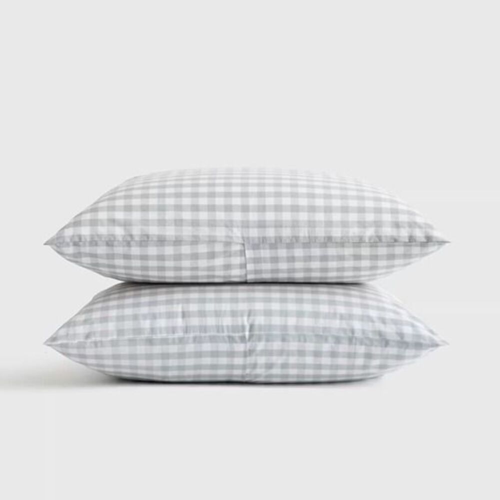 Quince Classic Organic Percale Gingham Sham Set of 2 Blue Fog Pillow Case Linen